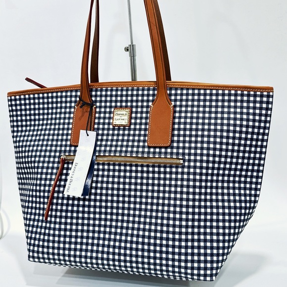 Dooney & Bourke Handbags - Dooney & Bourke Gingham Checkered Tote Bag in Navy